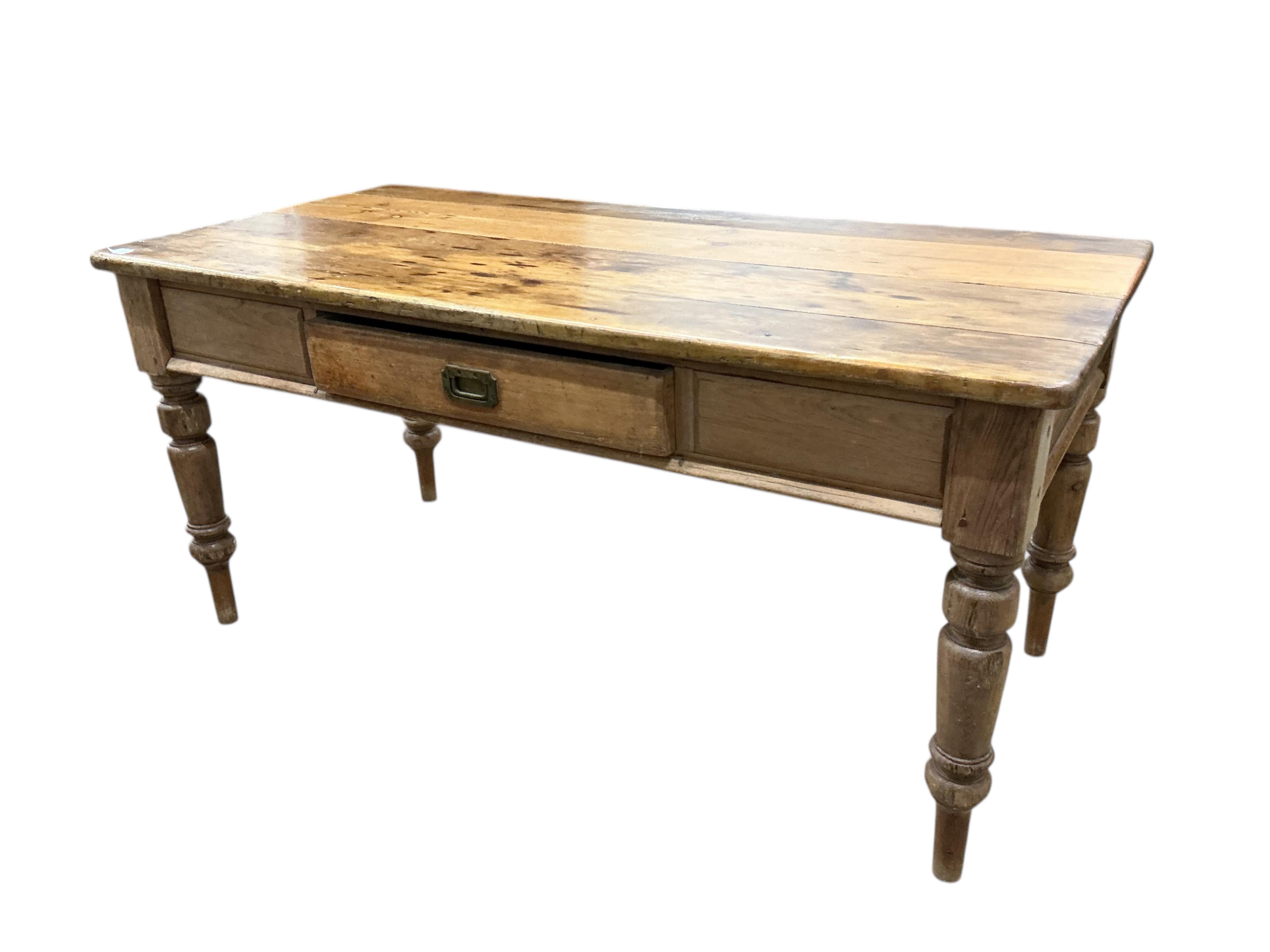 A Victorian rectangular pine kitchen table, width 168cm, depth 80cm, height 79cm